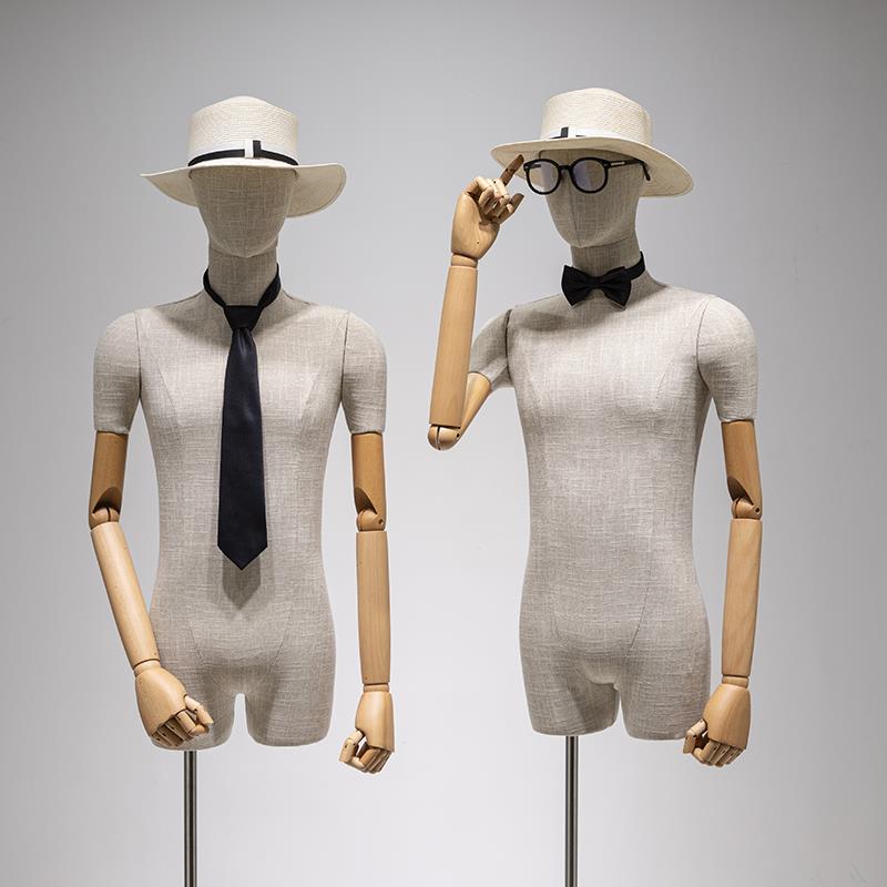 男模特道具竹节麻人台假人体衣架高档服装店男装店模特展示架半身