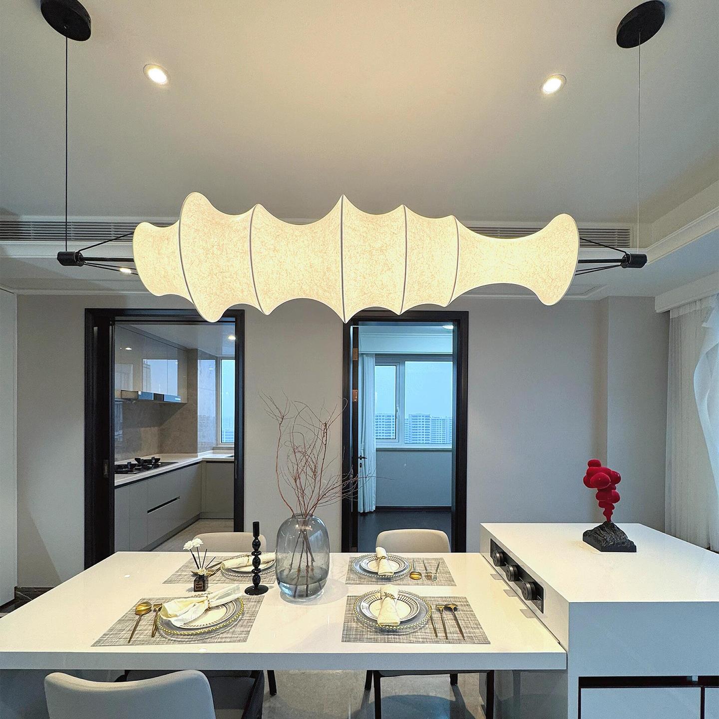 一字饭厅吊灯法式设计师款竹节蚕丝吊灯宋代美学民宿吧台长条吊灯