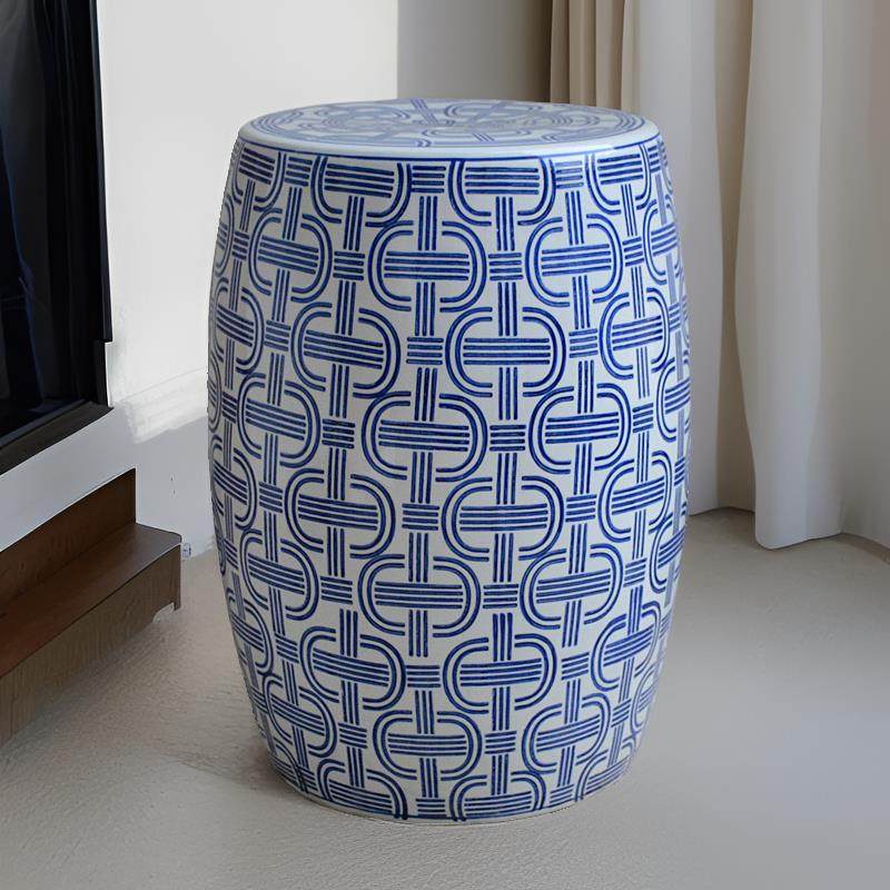 新中式青花瓷几何图案软装配饰别墅坐墩陶瓷鼓凳陶瓷凳花架梳妆凳,住宅家具,鼓墩/绣墩,淘宝优惠券,粉丝福利购,淘宝优惠卷