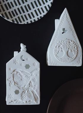 收集时光 梦幻小屋 德单高温白陶房子 北欧浮雕房子摆件氛围烛台