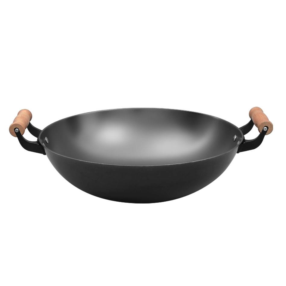 德国精装进口典匠生铁炒锅铸铁锅加深无涂层老式双耳40大铁锅圆