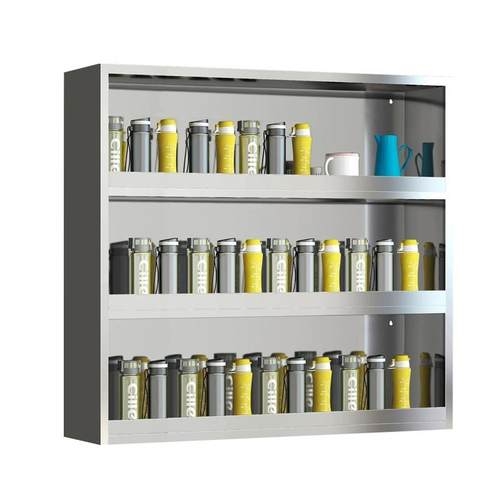 壁挂式水杯架员工不锈钢多层置物架多杯子收纳架保温杯存放茶杯柜