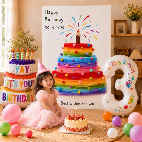 女孩儿童生日场景布置装饰宝宝周岁网纱蛋糕kt板迎宾牌氛围感道具