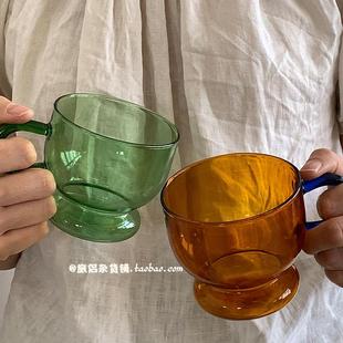 ins复古彩色高硼硅玻璃咖啡杯马克杯早餐牛奶杯家用水杯300m .韩式