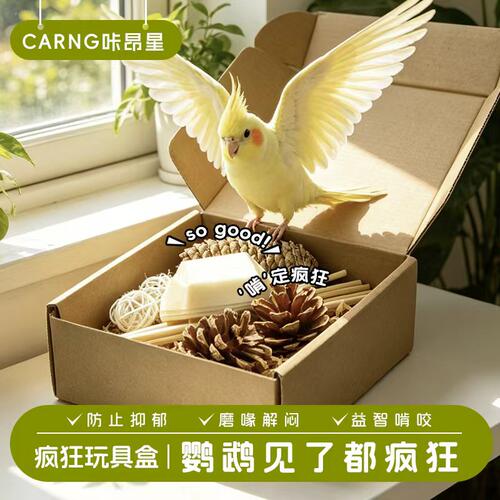 咔昂星鹦鹉鸟玩具解闷啃咬自嗨磨牙耐咬解闷发泄用品迷你玩具盒