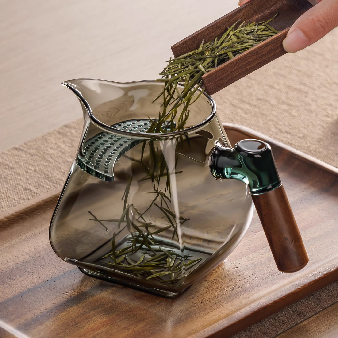 玻璃茶壶家用月牙公道杯过滤一体茶水分离绿茶专用分茶耐热泡茶壶
