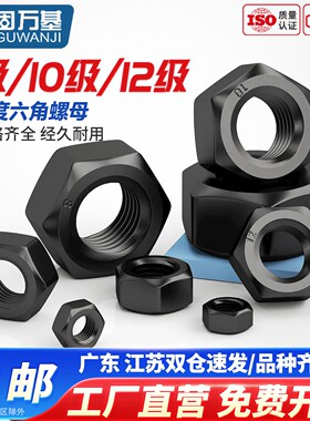 固万基8.8级10.9级12.9级高强度六角螺母螺帽铁黑色螺丝帽M2-M30
