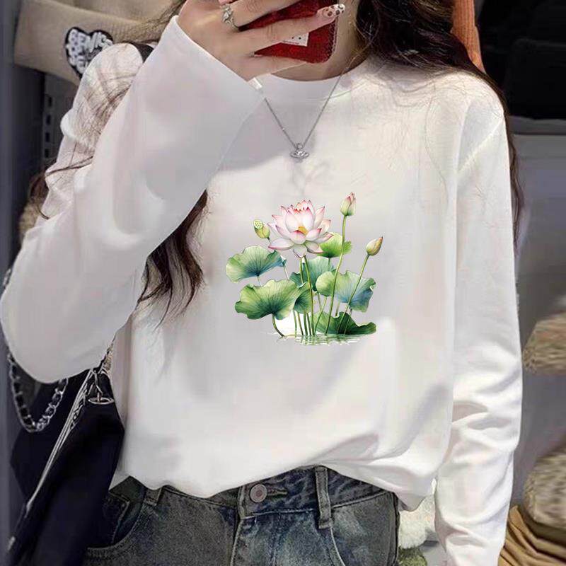 淑女花朵女可爱气质通勤洋气ins春秋冬季时尚休闲印花长袖圆领T恤