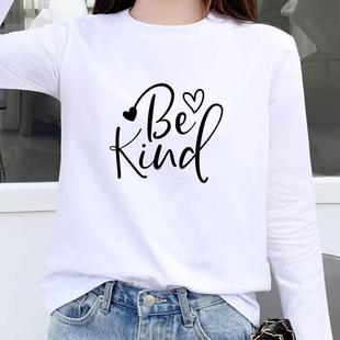 T恤 可爱长袖 字母可爱圆领气质时尚 印花女通勤洋气休闲ins春秋冬季