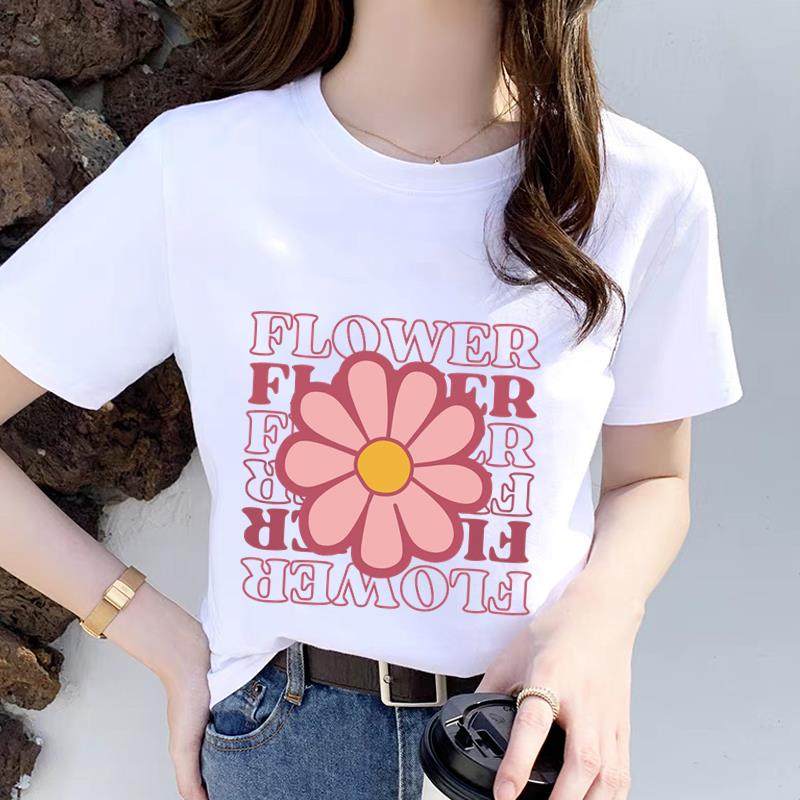 花朵可爱韩版上衣打底衫网红爆款女通勤ins夏季印花短袖圆领T恤