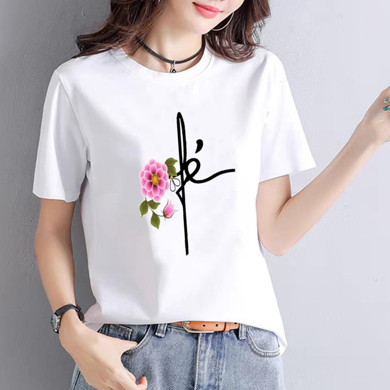 可爱白色新款印花上衣爆款女通勤ins夏季流行网红时尚短袖圆领T恤