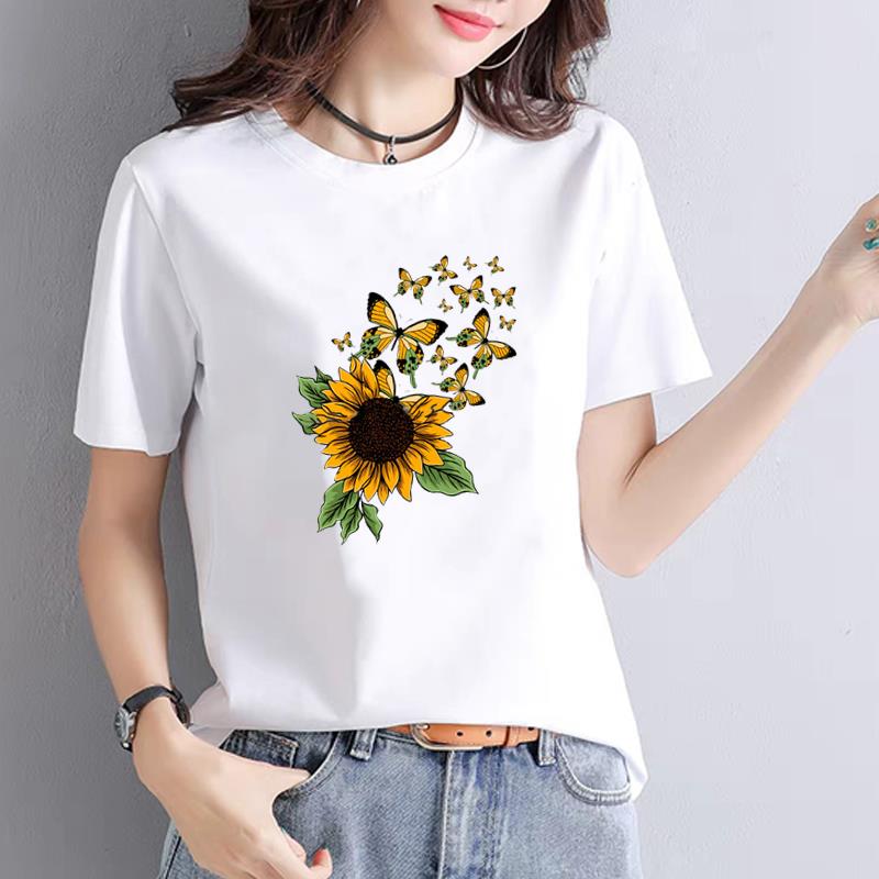 文艺花卉印花打底衫流行时尚网红爆款女通勤显瘦ins短袖圆领T恤
