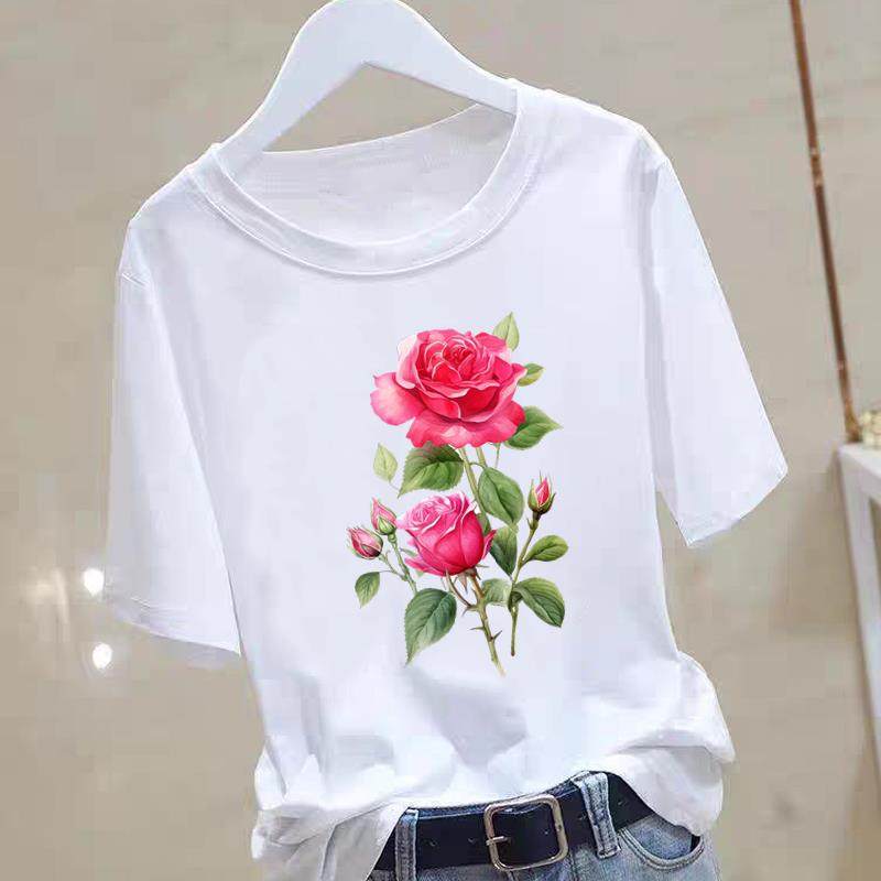 夏季印花打底衫流行网红爆款女通勤显瘦ins法式上衣短袖圆领T恤