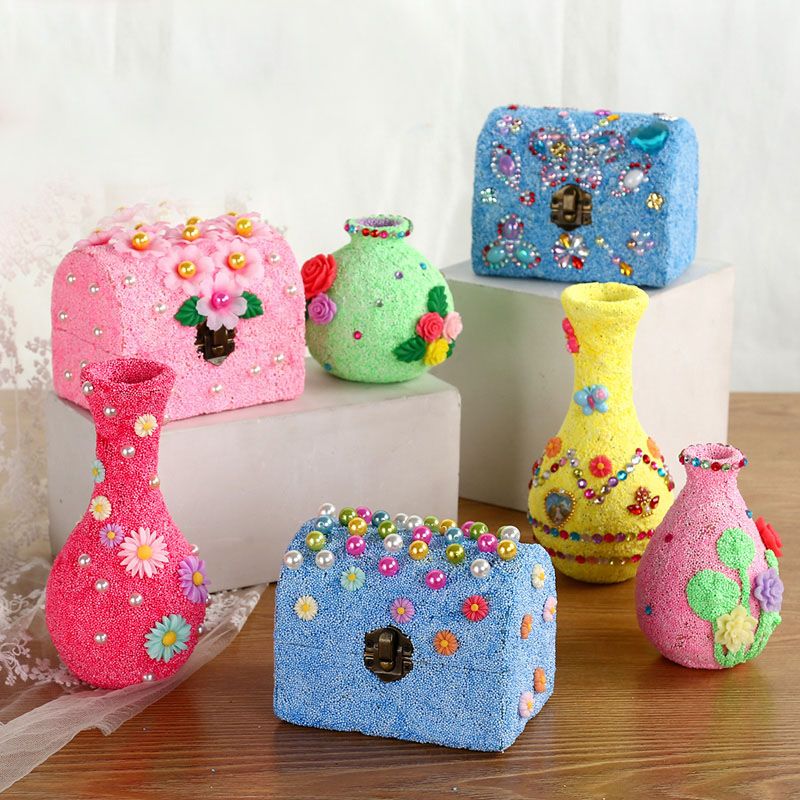 立体造型手工材料儿童diy立体雪花泥粘土花瓶材料 幼儿园手工珍珠