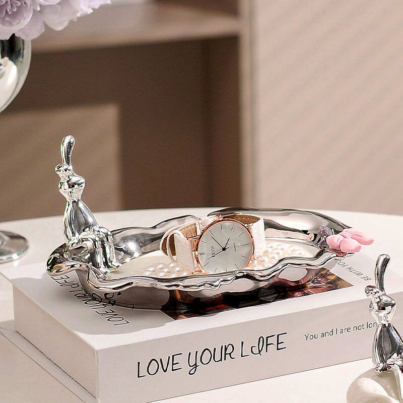 可爱陶瓷收纳盒玄关钥匙遥控器整理盒茶几桌面首饰杂物托盘