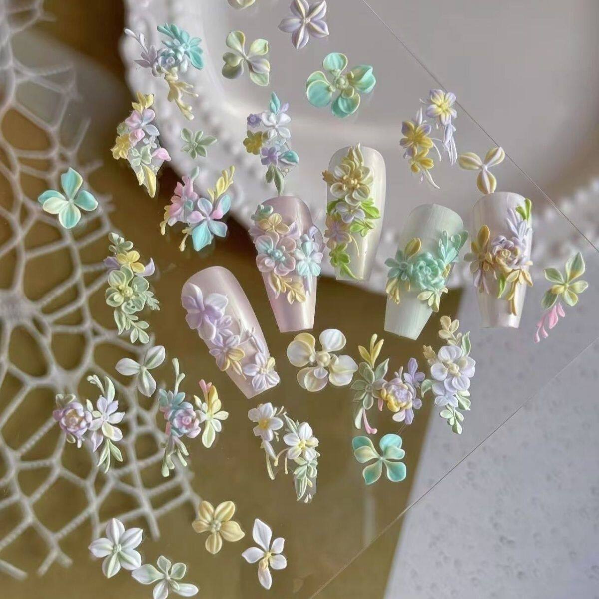3D立体满园春色花朵浮雕高透美甲模具DIY胶滴胶