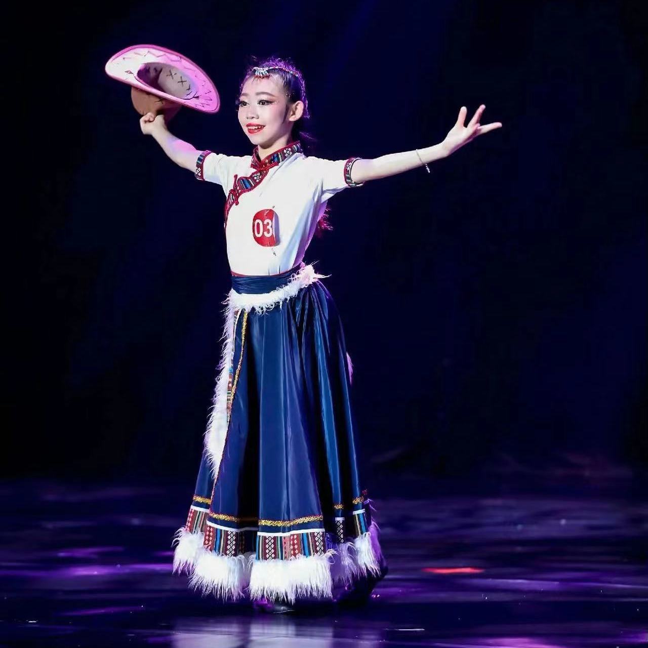 藏族舞蹈表演服新款藏族服装儿童演出服藏服表演服装舞蹈练习裙民
