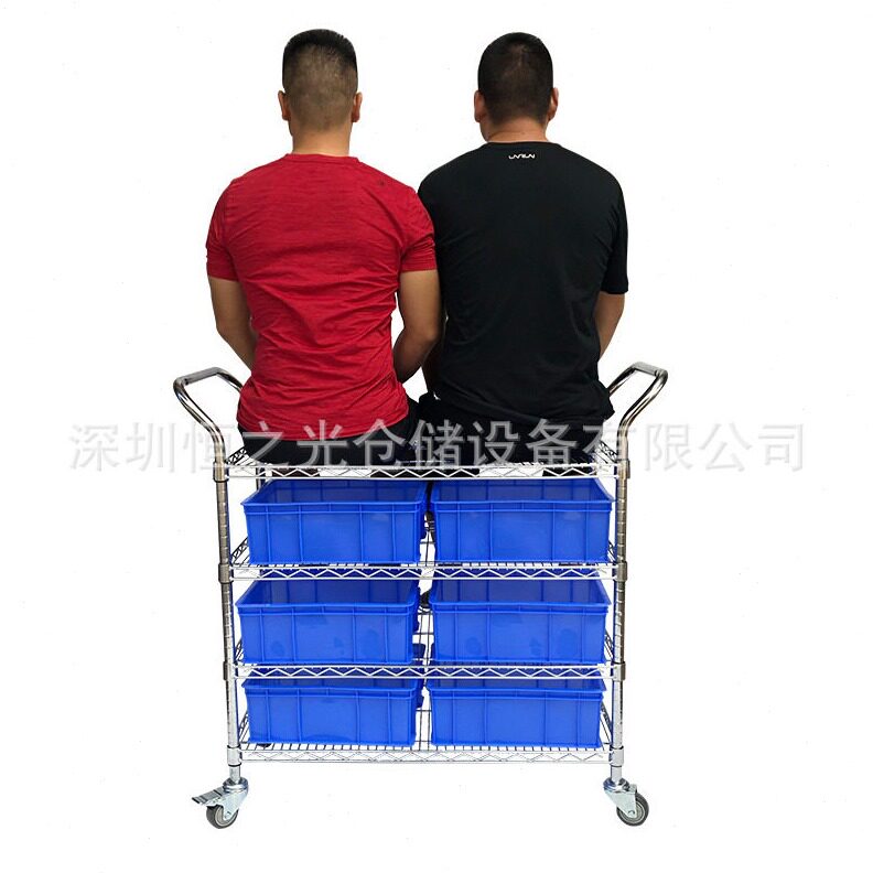 直销线网货架车间手推防静电移动周转车镀铬带轮金属铁架子工厂物