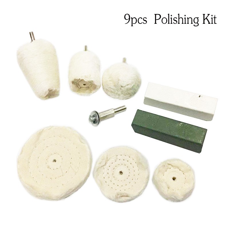 9Pcs Poliishing Kit 跨境6MM带柄布轮 金属镜面抛光布轮 绒布轮
