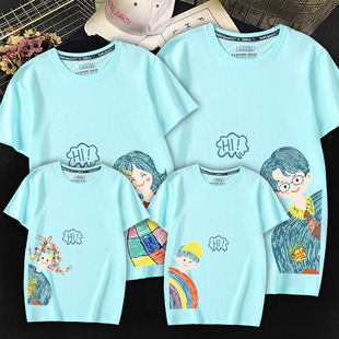 加肥加大亲子装夏季2023新款潮母女装夏装短袖t恤一家三口四口夏