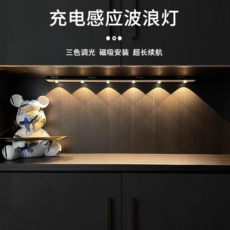 LED灯充电人体感应灯条磁吸橱衣柜鞋柜酒柜智能波纹免布线猫眼灯