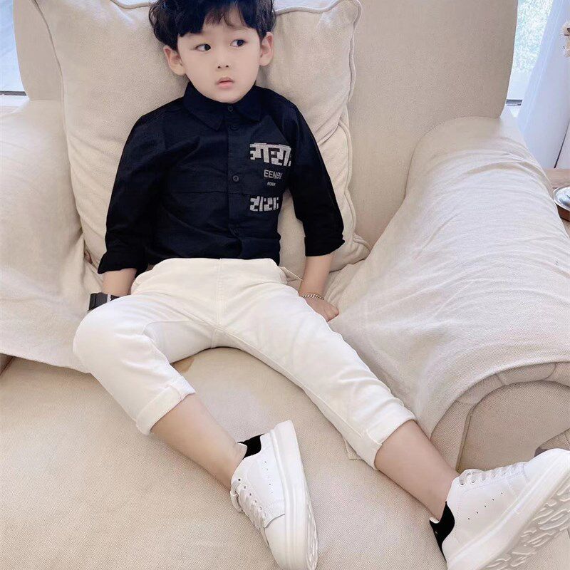 男童秋季衬衫长袖拼接2023新款儿童时尚提花衬衣男宝宝中大童装潮