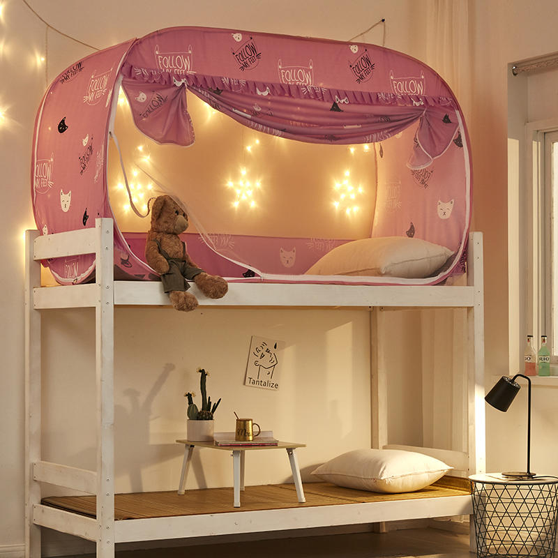 免安装学生蚊帐宿舍上下铺通用三开门遮光两用床帘子母床一体式90