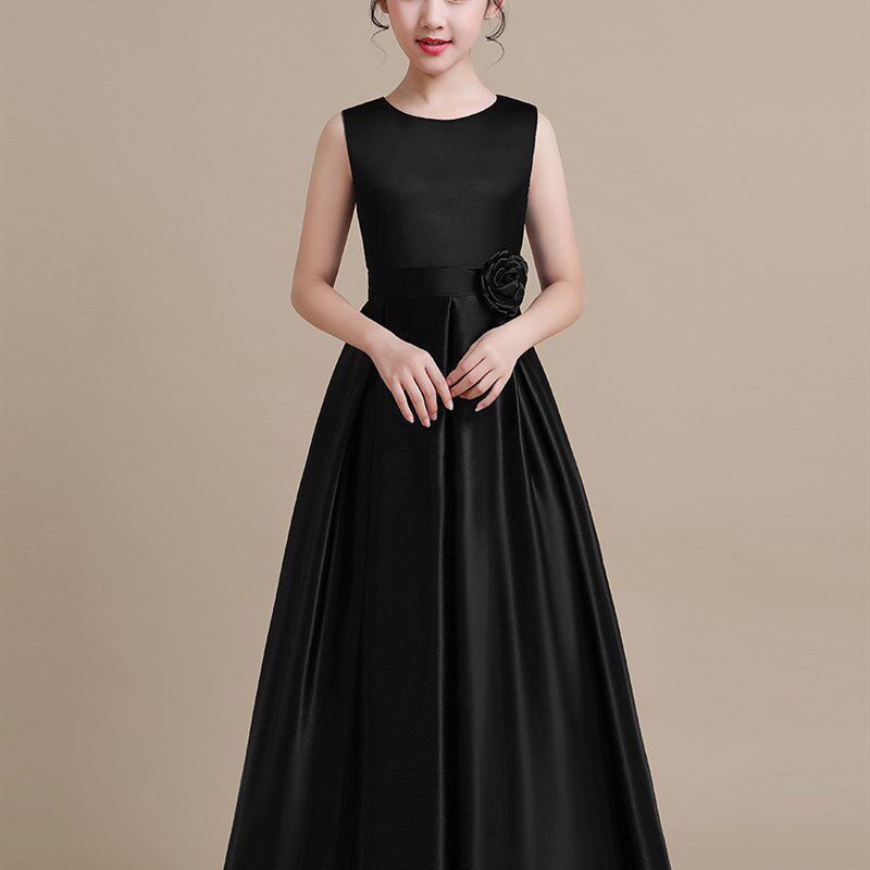 中大童高端乐团黑色缎面演出服大小提琴演奏礼服女童钢琴表演比赛