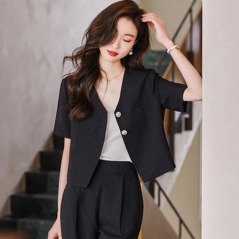 杏色西装外套女秋季新款小个子女神范气质正装高级感短袖职业套装,女装/女士精品,时尚套装,淘宝优惠券,粉丝福利购,淘宝优惠卷