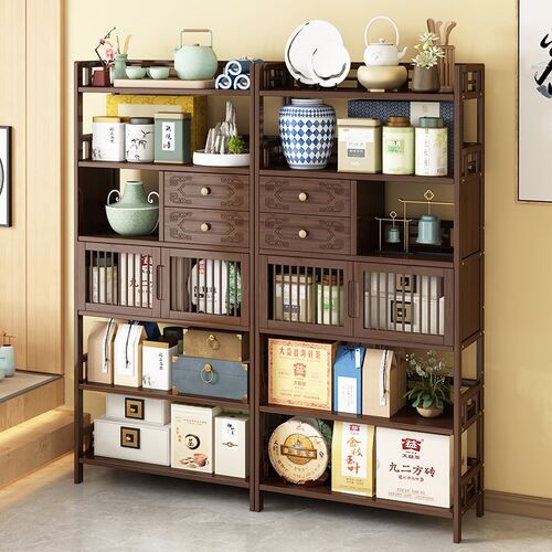 茶叶柜置物架实木茶叶收纳柜客厅餐边柜小型博古架茶室茶具展示柜