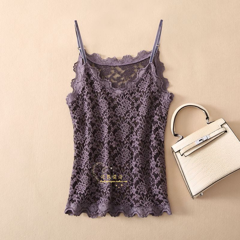 优雅钩花镂空蕾丝吊带无袖外穿小背心性感内搭修身打底上衣女大码