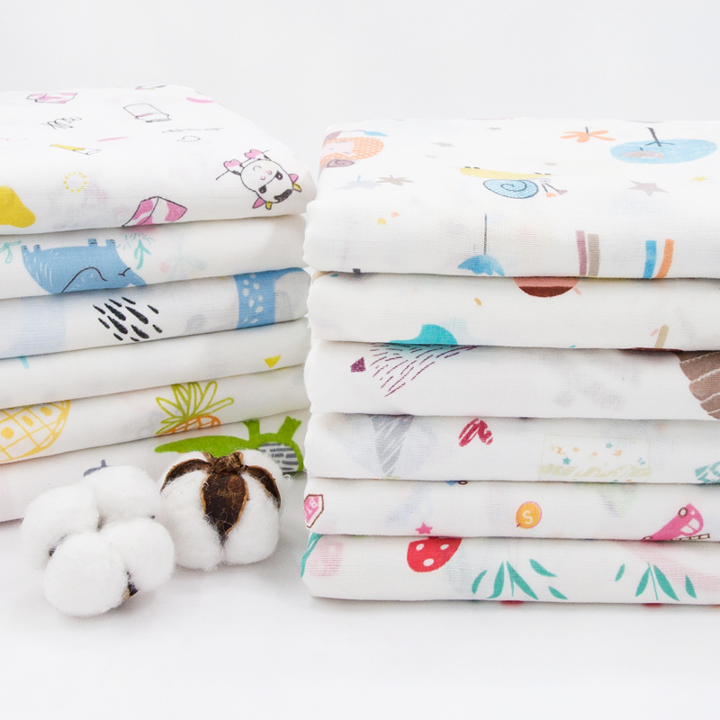 纯棉双层纱布布料婴儿衣服浴巾卡通布料宝宝尿布全棉口水巾棉纱布