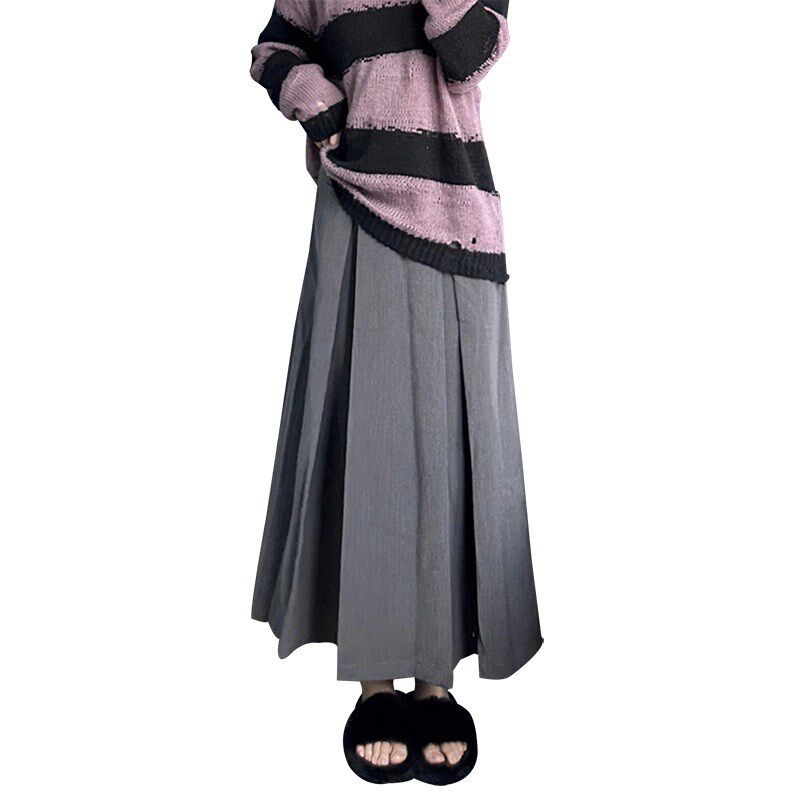 灰色西装半身裙女春秋大码胖mm高腰显瘦梨形身材a字中长款百褶裙