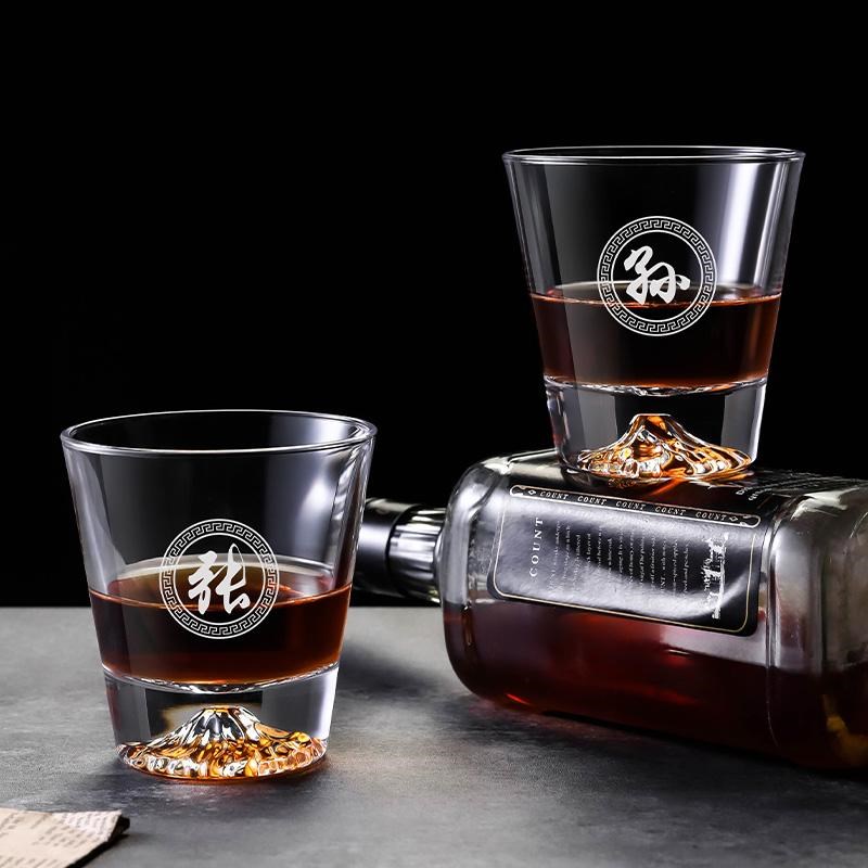 高档冰山威士忌酒杯百家姓定制logo刻字玻璃杯家用洋酒啤酒杯送礼