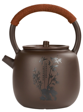 己造 紫砂提梁壶大容量球孔过滤家用茶壶雕刻防烫手把凉水壶单壶