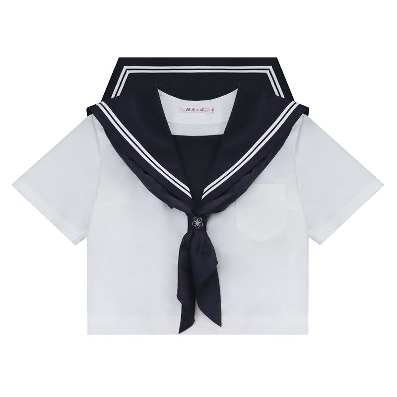 樱花家族JK制服【白二本】双胸挡绀色基础款水手服上衣套装短袖女