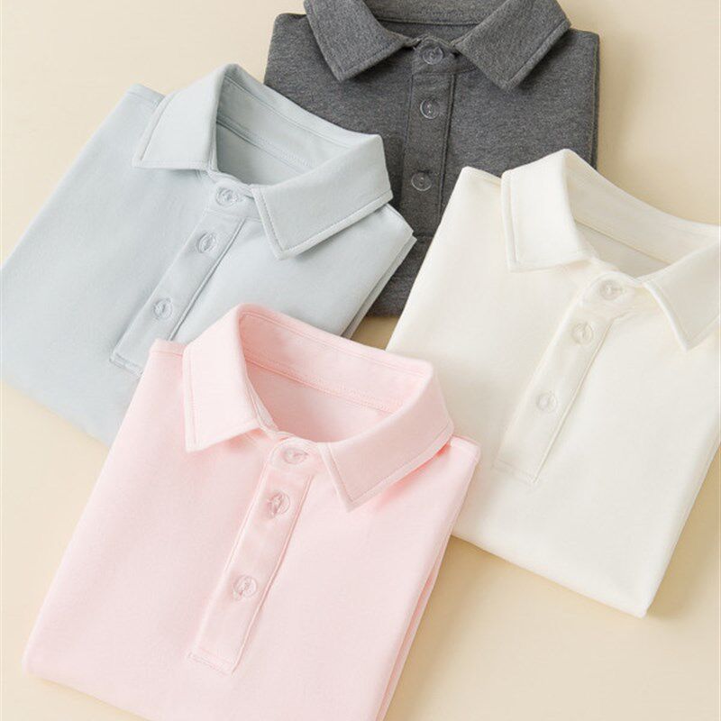 A类儿童纯棉POLO衫男女童春秋长袖T恤儿童内搭打底校服白色衬衫薄