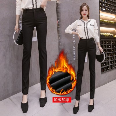 加绒西裤女士西装裤秋冬黑色裤子时尚西服裤子长裤修身显瘦工作裤