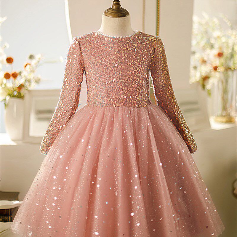 粉色女童礼服高端花童公主裙演出服儿童钢琴演讲比赛主持生日秋季