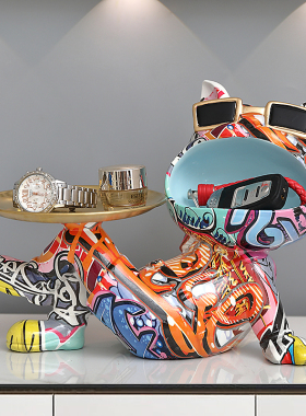 彩色招财狗钥匙收纳玄关摆件家居客厅入门鞋柜轻奢装饰品乔迁礼物