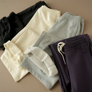 86051 380g毛圈卫裤 女士微廓镰刀裤 宽松弯月裤 垂感直筒裤 春款