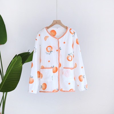 睡衣女上衣单件春秋薄款纯棉双层纱布长袖家居卡通可外穿