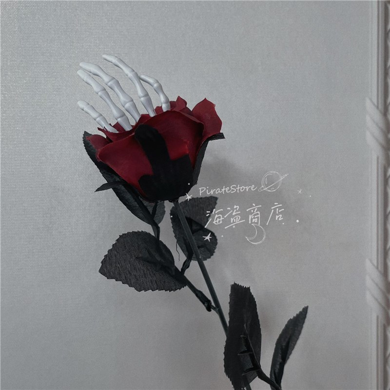 玫瑰手骨 暗黑假花道具 万圣节lolita搭配密室剧本布景拍摄花朵