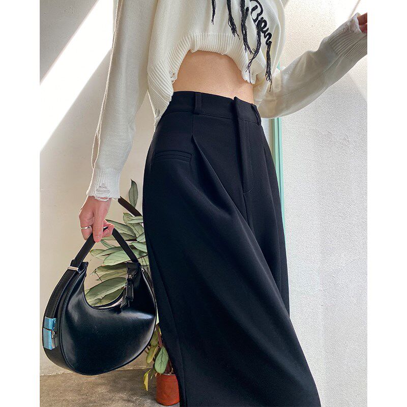 灰色西装阔腿裤春秋夏季女2023新款高腰宽松垂感拖地直筒休闲长裤