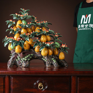 陶瓷工艺精品送礼物家居电视酒柜门客厅饰品植物枇杷金玉满堂摆件