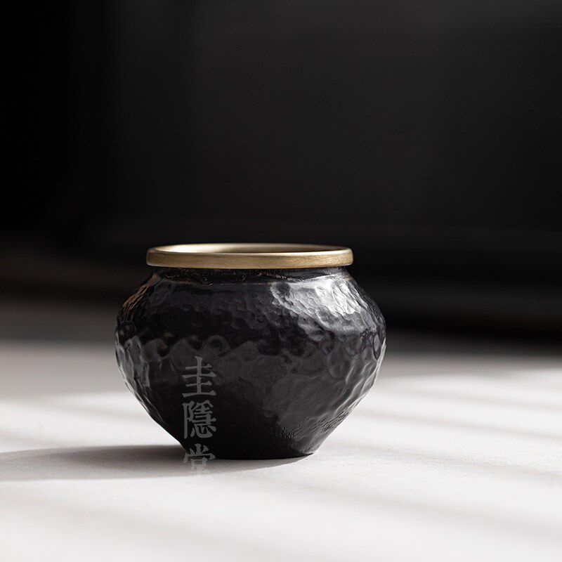圭隐堂手工纯紫铜建水洗水家用复古茶洗茶废水桶茶渣缸茶盂水盂