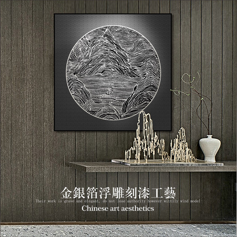 新中式轻奢 金箔手工浮雕立体艺术挂画 客厅玄关山水精装壁画