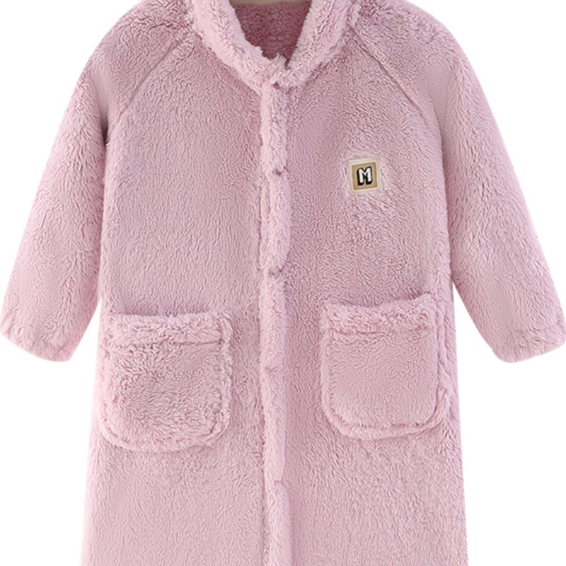 儿童秋冬毛绒加厚睡袍婴儿保暖家居服防踢睡袋宝宝护肚子神器睡衣
