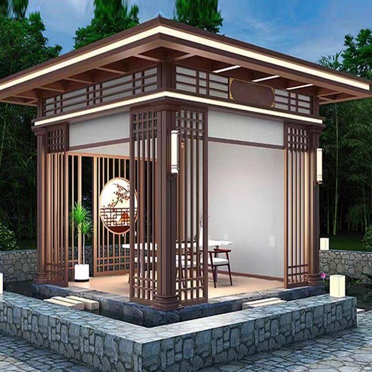 中式铝合金凉亭户外庭院别墅密封式亭子电动花园遮阳四角阳光房
