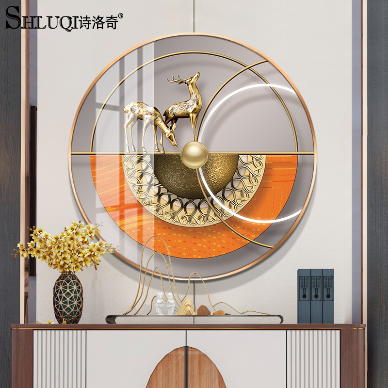 2021新款晶贝入户玄关装饰画圆形抽象鹿北欧简约客厅壁画走廊挂画图片
